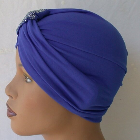 Sapphire Blue Instant Turban Cap Fun and Flirty Fashion Hat - Picture 2 of 3
